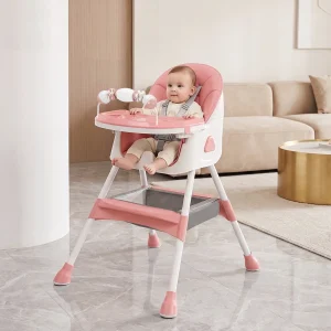 Foldable Baby High Chair 6 Months Plus, with Large Antislip Pad & ToyRack, Easy to Clean Feeding , E500